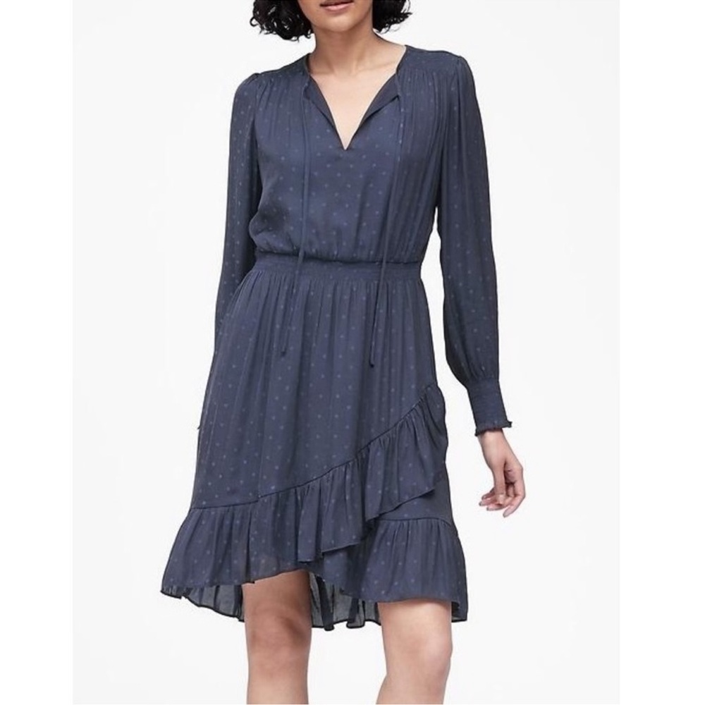 Banana Republic Blue Dot Smocked Dress